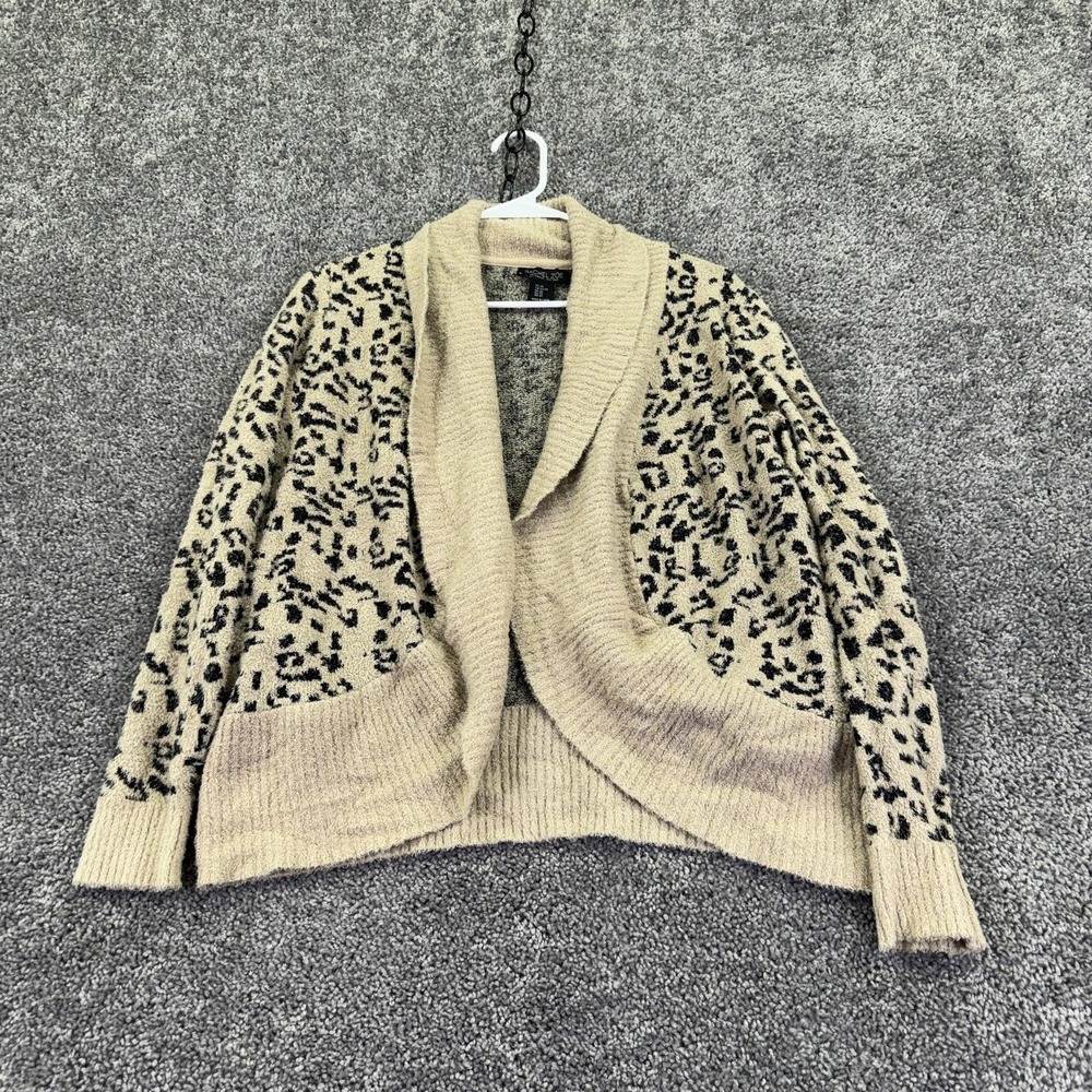 Rachel Zoe Sweater Cardigan Womens XS Beige Animal Print Open Front Knit